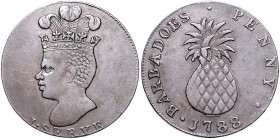 BARBADOS, Georg III., 1760-1820, Penny 1788. Sog. Pineapple-Penny.
ss+
KM Tn8