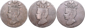 BARBADOS, Georg III., 1760-1820, Penny 1788. Sog. Pineapple-Penny.
3 Stk., f.ss
KM Tn8