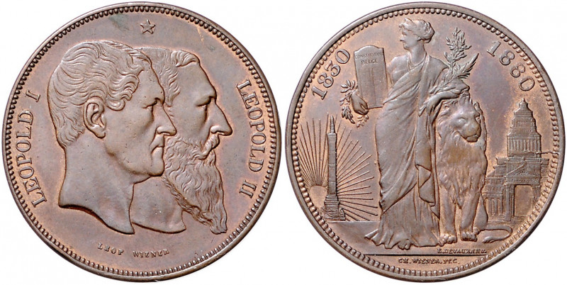 BELGISCHES KÖNIGREICH, Leopold II., 1865-1909, Cu-5 Francs 1880, Brüssel. Stempe...