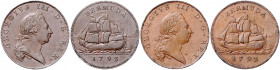 BERMUDA INSELN, Georg III., 1760-1820, Penny 1793. Segelschiff. Rs.Kopf r.
2 Stk., Rdf., ss-vz