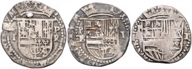 BOLIVIEN, Philipp II., 1556-1598, Real o.J.(1574-86) PR, Potosi. (gelocht) 3,11g. DAZU:Real o.J.(1574-86) PB, Potosi. 3,28g. Ebs.(1586-89) PA, Potosi....