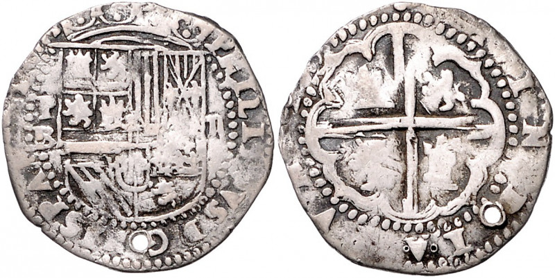 BOLIVIEN, Philipp II., 1556-1598, 2 Reales o.J.(1574-86) PB II, Potosi. 6,60g.
...