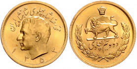 IRAN, Mohammad Reza Pahlavi Shah, 1941-1979, 2 1/2 Pahlavi SH 1353 =1974. 20,35g. -MwSt-befreit-
GOLD, vz/st
KM 1163