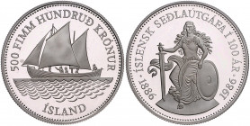 ISLAND, Republik, seit 1944, 500 Kronen 1986. 100 Jahre isländische Banknoten. Aufl. 5.000 Ex.
min.Fleck, offene PP
KM 30a