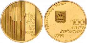 ISRAEL , 100 Lirot 1971. Let my People go. 22g. -MwSt-befreit-
GOLD, kl.Kr., f.st(PL)
KM 60