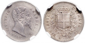 ITALIEN, Vittorio Emanuele II., 1861-1878, 50 Centesimi 1859 B, Bologna.
sehr selten, NGC MS-64
KM 4.2