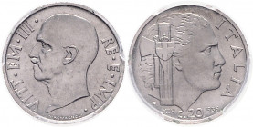 ITALIEN, Vittorio Emanuele III., 1900-1946, 20 Centesimi 1936 R.
selten, PCGS Genuine UNC-Details
KM 75