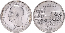 ITALIEN, Vittorio Emanuele III., 1900-1946, 20 Lire 1936 R.
sehr selten, PCGS Genuine UNC-Details
KM 81