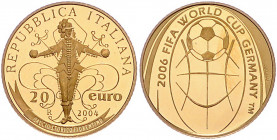 ITALIEN, Republik, seit 1946, 20 Euro 2006. Fußball-Weltmeisterschaft. 6,45g. -MwSt-befreit-
GOLD, PP
Frbg.1556