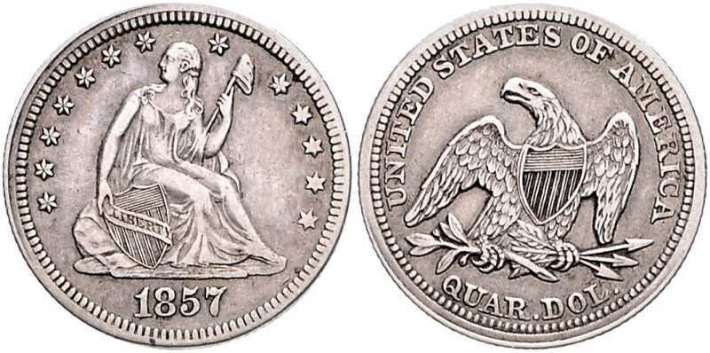 VEREINIGTE STAATEN VON AMERIKA , 1/4 Dollar 1857. Seated Liberty. 6,14g.
ss