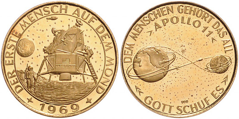 VEREINIGTE STAATEN VON AMERIKA , Goldmed. 1969 a.d. erste Mondlandung. Apollo 11...