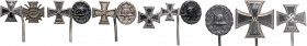 ORDEN UND EHRENZEICHEN, DRITTES REICH, Miniaturen EK I 1939 (AG 12mm); gleiches, kleiner mit Verwundetenabz.; gleiches in Silber; gleiches mit 2x EK I...