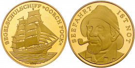 SCHIFFFAHRT , Goldmed. 1976. Segelschulschiff "Gorch Fock". Rs.Kopf l., Seefahrt ist Not. 20,34g (.900); 38mm. In Gold selten, lt. Angabe des Einliefe...