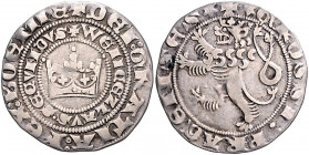 BÖHMEN, Wenzel II., 1278-1305, Prager Groschen o.J.(1300). Krone in doppelter Umschrift. Rs.Böhmischer Löwe. 3,63g.
ss
Castelin 6; Doneb.807
