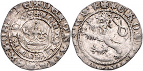 BÖHMEN, Johann von Luxemburg, 1310-1346, Prager Groschen o.J. Krone in doppeltem Schriftkranz. Rs.Steigender Löwe l. 2,82g.
f.vz
Doneb.817ff.