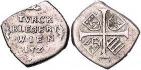HAUS HABSBURG, Ferdinand I., ab 1526 König, Kaiser 1558-1564, Notklippe zu 6 Kreuzer 1529. Mm. Thomas Beheim. Auf die Türkenbelagerung von Wien. Vier ...