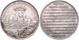 HAUS HABSBURG, Leopold I., 1657-1705, Silbermed. 1686 von Hautsch/Laufer a.d. Eroberung von Ofen. Belagerungsszene unter Krone, HOS FORNAX ARDET IN VS...
