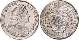 HAUS HABSBURG, Karl VI., 1711-1740, 6 Kreuzer 1740, Hall. 2,87g.
Rs.kl.Sf., vz
Her.683