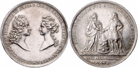 HAUS HABSBURG, Karl VI., 1711-1740, Silbermed. 1708 von Hautsch a.d. Vermählung mit Elisabeth Christine von Braunschweig-Wolfenbüttel. Büsten gegenübe...