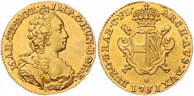 HAUS HABSBURG, Maria Theresia, 1740-1780, Souverain d'or 1751, Antwerpen. 5,54g.
GOLD, ss
Frbg.135; Her.359