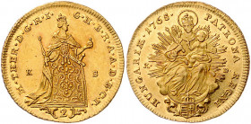 HAUS HABSBURG, Maria Theresia, 1740-1780, Doppeldukat 1765 K-B Kremnitz. 6,95g.
GOLD, Prachtex., min.Haarlinien, vz-st
Frbg.179; Her.61