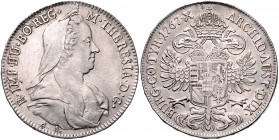 HAUS HABSBURG, Maria Theresia, 1740-1780, 1/2 Taler 1767 AS, Hall. 13,97g.
kl.Kr., ss-vz
Her.661; Moser-Tursky 1018