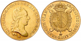 HAUS HABSBURG, Joseph II., 1765-1790, Sovrano 1786 M, Mailand. 11,03g.
GOLD, l.Goldtönung, f.vz/vz
Frbg.739a; Her.111