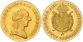 HAUS HABSBURG, Joseph II., 1765-1790, 1/2 Souverain d'or 1787 F, Hall.
GOLD, min.just., vz
Her.107