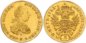 HAUS HABSBURG, Joseph II., 1765-1790, Doppeldukat 1782 E, Karlsburg. 6,98g.
GOLD, kl.Kr., vz
Frbg.199; Her.11
