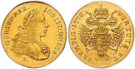 HAUS HABSBURG, Joseph II., 1765-1790, Dukat 1776 E, Karlsburg. 3,48g.
GOLD, kl.Kr., vz
Frbg.192; Her.54