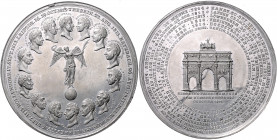 HAUS HABSBURG, Franz II. (I.), 1792-1835, Zinnmed. 1814 a.d. Wiener Kongress. Victoria auf Erdkugel umgeben von den Büsten der Regenten und Heerführer...