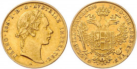 HAUS HABSBURG, Franz Joseph I., 1848-1916, Dukat 1856 A, Wien. 3,42g. -MwSt-befreit-
GOLD, ss/vz
Frbg.490; KM 2263