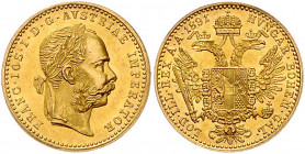 HAUS HABSBURG, Franz Joseph I., 1848-1916, Dukat 1891. 3,49g. -MwSt-befreit-
GOLD, vz/st
KM 2267