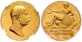 HAUS HABSBURG, Franz Joseph I., 1848-1916, 100 Kronen 1908. 60-jähr. Regierungsjubiläum. -MwSt-befreit-
GOLD, NGC AU-58
Frbg.429; KM 2812