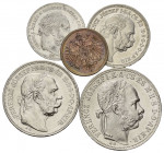 HAUS HABSBURG, Franz Joseph I., 1848-1916, Forint 1883 KB, Kremnitz. DAZU:2 Kronen 1913 KB; Krone 1915 KB; 20 Kreuzer 1869 KB. DAZU:Lombardei-Venetien...
