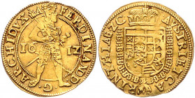 KÄRNTEN, Ferdinand Erzherzog, 1592-1618, Dukat 1612, Klagenfurt. 3,43g.
GOLD, ss
Frbg.120; KM 97