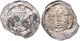 SALZBURG, ERZBISTUM, Adalbert III., 1168-1177 und 1183-1200, Pfennig o.J. Mitrierte Büste v.vorn, hält Krummstab. Rs.Dreitürmiges Gebäude mit rundbogi...