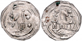 SALZBURG, ERZBISTUM, Adalbert III., 1168-1177 und 1183-1200, Pfennig o.J., Laufen. Hand Gottes, umgeben von sechsstrahligen Sternen. Rs.Dreitürmiges K...