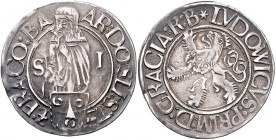 SCHLICK, Stephan und Gebrüder, 1510-1528, 1/2 Taler o.J. (1519-1526), Joachimsthal. Hl. Joachim hinter Wappenschild. Rs.Böhmischer Löwe l. 14,51g.
se...