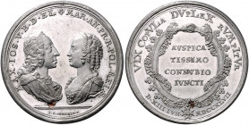 BAYERN, Maximilian III. Joseph, 1745-1777, Zinnmed. 1747 von Oexlein a.d. Vermählung mit Maria Anna v. Sachsen. Beide Büsten einander gegenüber. Rs.4 ...
