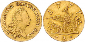 BRANDENBURG-PREUSSEN, Friedrich II. der Große, 1740-1786, Friedrichs d'or 1777 A.
GOLD, kl.Kr., ss+
Frbg.2411; Old.435