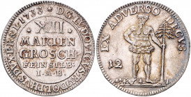 BRAUNSCHWEIG UND LÜNEBURG, LINIE WOLFENBÜTTEL, Ludwig Rudolf, 1731-1735, 12 Mariengroschen 1733 IAB, Zellerfeld. Wilder Mann. 6,49g.
f.vz
We.2473; F...