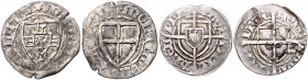 DEUTSCHER ORDEN, Michael Küchmeister von Sternberg, 1414-1422, Schilling o.J. Wappenschilde bds. mit Langkreuz. 1,65g. DAZU:Gleiche mit Kurzkreuz. 1,5...