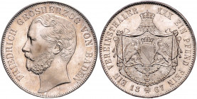 BADEN, Friedrich I., 1856-1907, Vereinstaler 1867.
st
AKS 38 Var.; Frbg.265