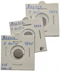BAYERN, Ludwig I., 1825-1848, Heller 1844, 1845. Gekrönter Schild des 3.Königswappens im Eichenkranz. Rs.Wertzahl, darunter Jahreszahl. DAZU:Maximilia...
