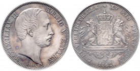 BAYERN, Maximilian II., 1848-1864, Doppeltaler 1862.
Prachtex., schöne Tönung, PCGS MS-64
AKS 148; T.100; Dav.608