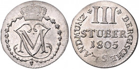 BERG, Maximilian IV. Joseph, 1799-1806, 3 Stüber 1805 S.
vz
AKS 5; J.165