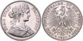 FRANKFURT, Freie Stadt, 1815-1866, Vereinsdoppeltaler 1861.
kl.Rdf., ss
AKS 4; T.145; Dav.651