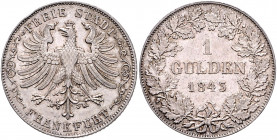 FRANKFURT, Freie Stadt, 1815-1866, Gulden 1843.
l.Patina, f.vz
AKS 12; J.27