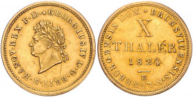 HANNOVER, Georg IV., 1820-1830, 10 Taler 1824 B. 13,31g.
GOLD, vz
AKS 26; J.108; Frbg.1158